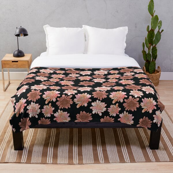 Aperçu de l'œuvre Fleurs de chrysanthème en rose et orange sur fond noir créée et vendue par Booneb.
