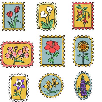 Artwork thumbnail, Flower Postage Stamps Set by ami.creations