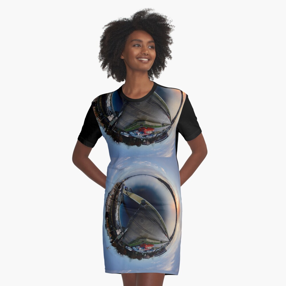 Foyle Marina at Dawn, Stereographic Graphic T-Shirt Dress