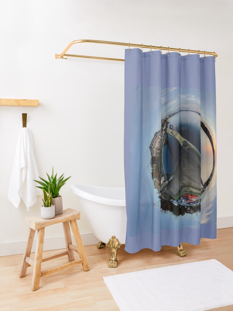 Alternate view of Foyle Marina at Dawn, Stereographic Shower Curtain