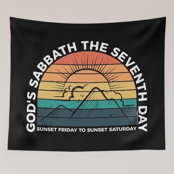 Item preview, God’s Sabbath The Seventh Day - Sunset Friday To Sunset Saturday - Sunset - White Text -  Adventist Christian designed and sold by DPattonPD.