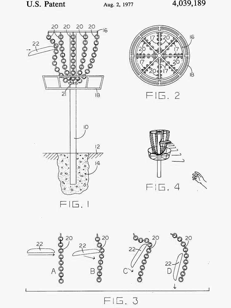"Disc Golf Basket Patent Design TShirt Frisbee Golf Tee" Sticker by