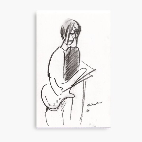 Bass Player - Charcoal Metal Print