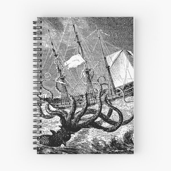 Item preview, Vintage Kraken attacking ship illustration designed and sold by monsterplanet.