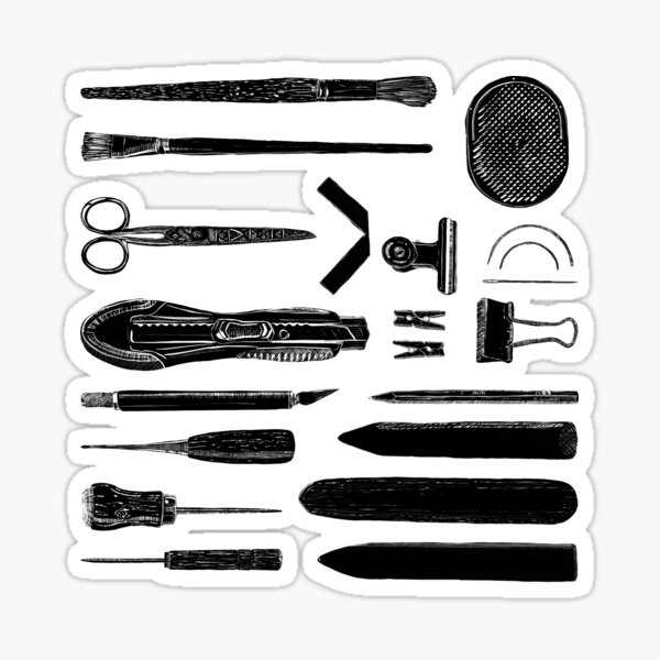 Bookbinding Tools Black & White Sticker