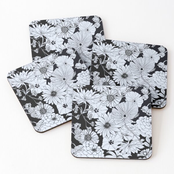 Item preview, Modern flower pattern black and white florals designed and sold by ahahdodo.