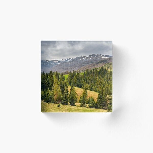 snowy tops of carpathians in springtime Acrylic Block