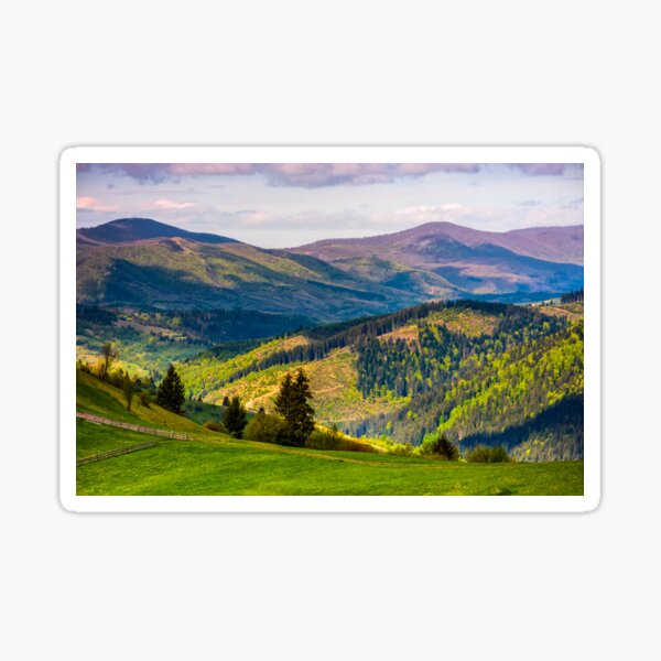 rural fields with fence on hills of Carpathians Sticker