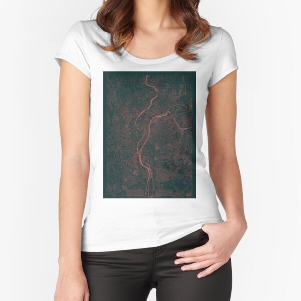 Lyon Map Red Fitted Scoop T-Shirt