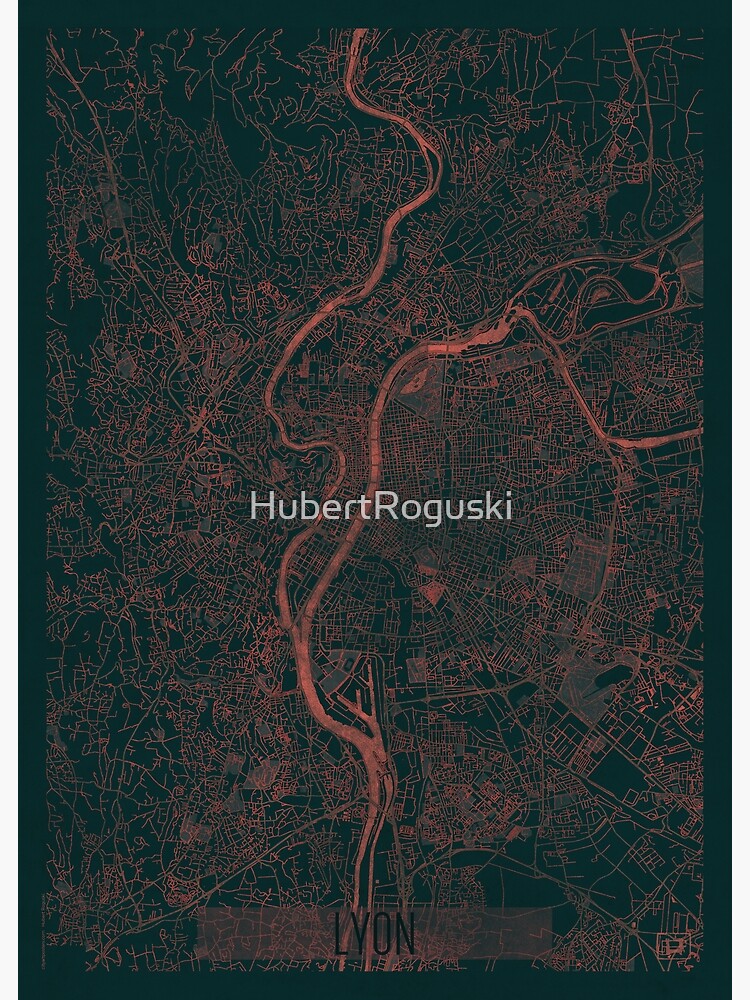 Lyon Map Red by HubertRoguski