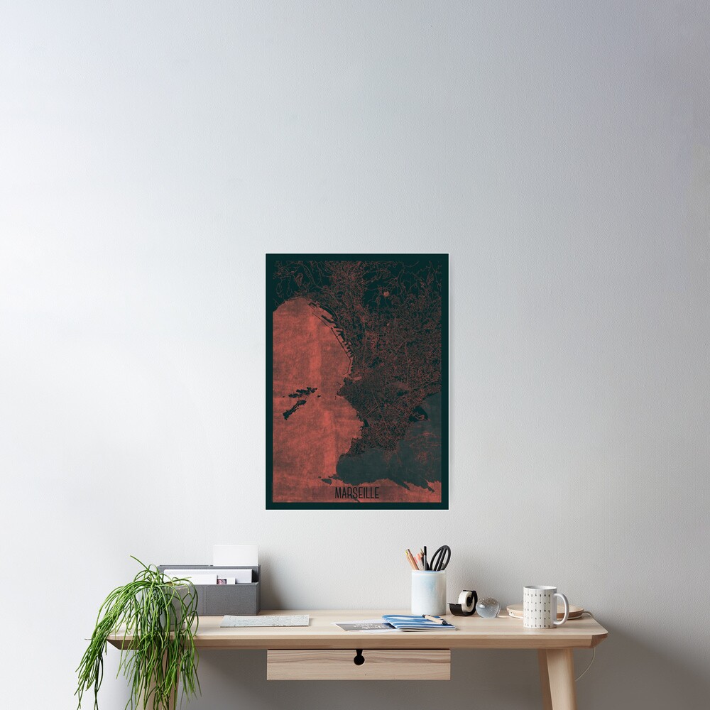 Marseille Map Red Poster