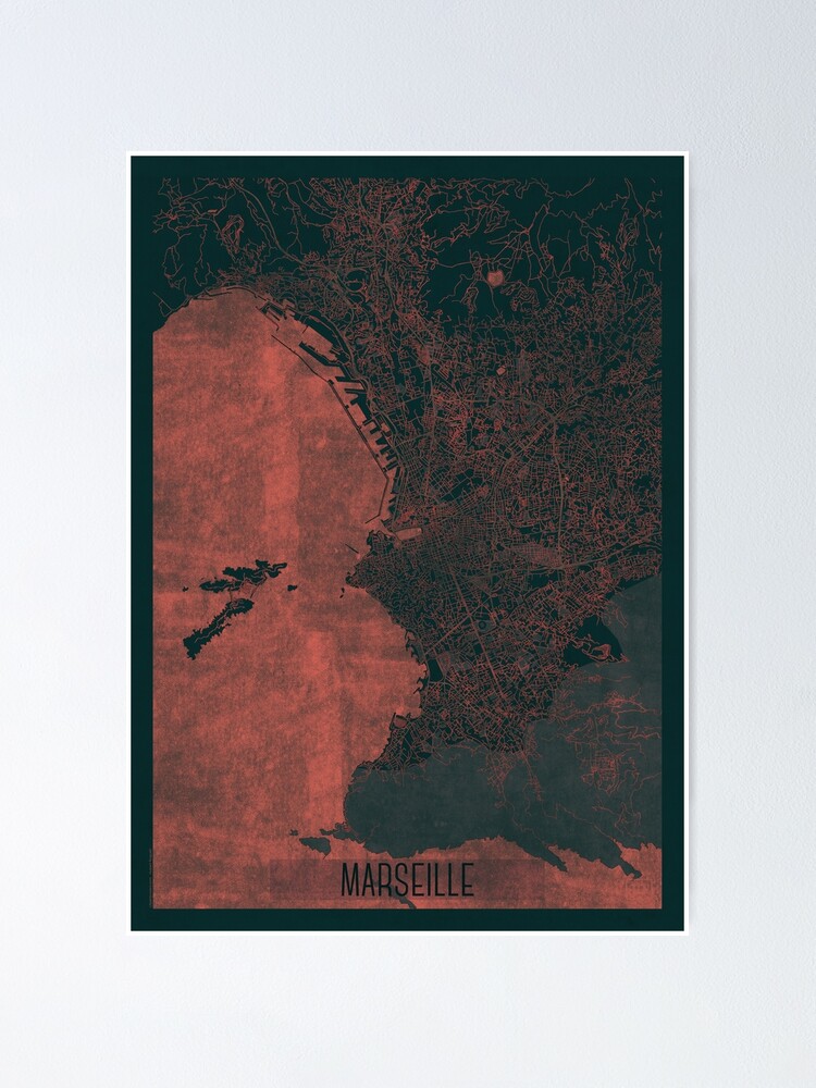 Alternate view of Marseille Map Red Poster