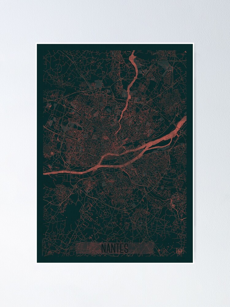 Alternate view of Nantes Map Red Poster