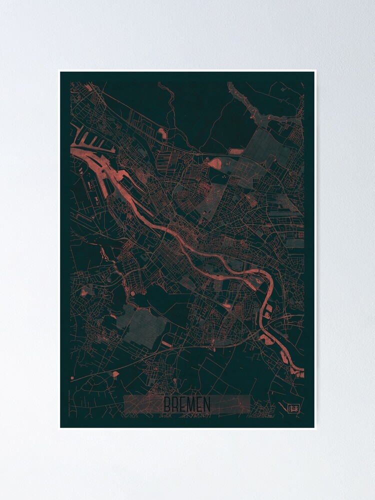 Alternate view of Bremen Map Red Poster