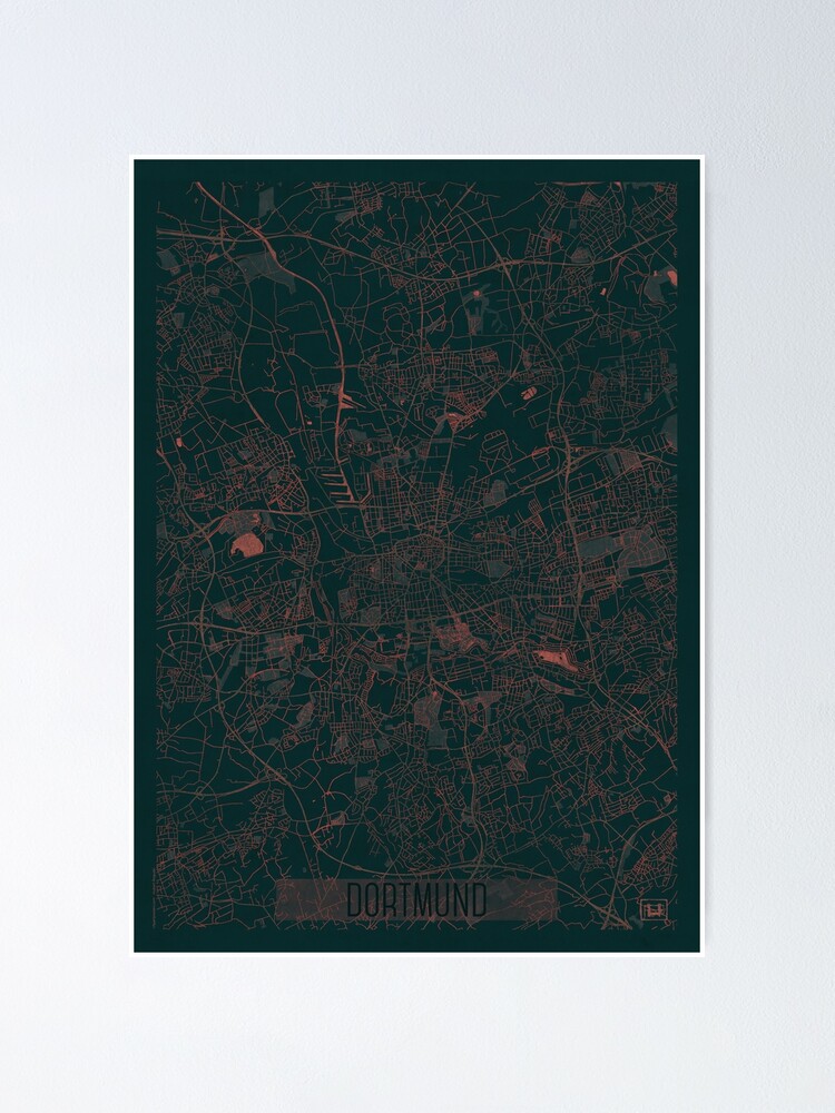 Thumbnail 2 of 3, Poster, Dortmund Map Red designed and sold by HubertRoguski.