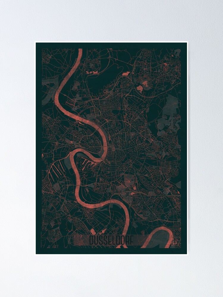 Thumbnail 2 of 3, Poster, Dusseldorf Map Red designed and sold by HubertRoguski.