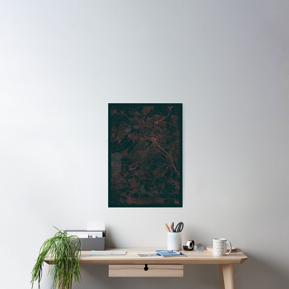 Stuttgart Map Red Poster