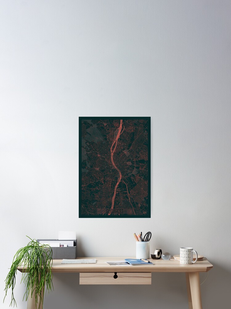 Thumbnail 1 of 3, Poster, Budapest Map Red designed and sold by HubertRoguski.