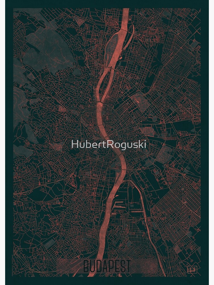 Thumbnail 3 of 3, Poster, Budapest Map Red designed and sold by HubertRoguski.