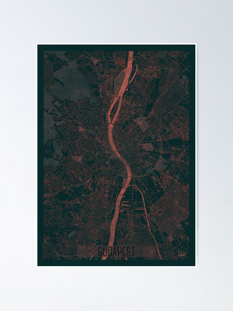 Thumbnail 2 of 3, Poster, Budapest Map Red designed and sold by HubertRoguski.