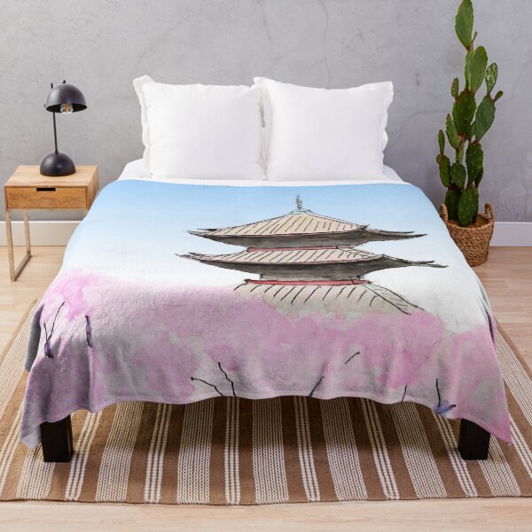 Item preview, Temple and Sakura painting designed and sold by ColorandColor.