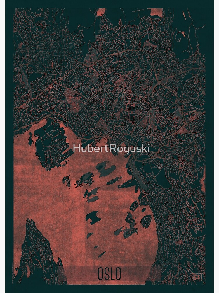 Oslo Map Red by HubertRoguski