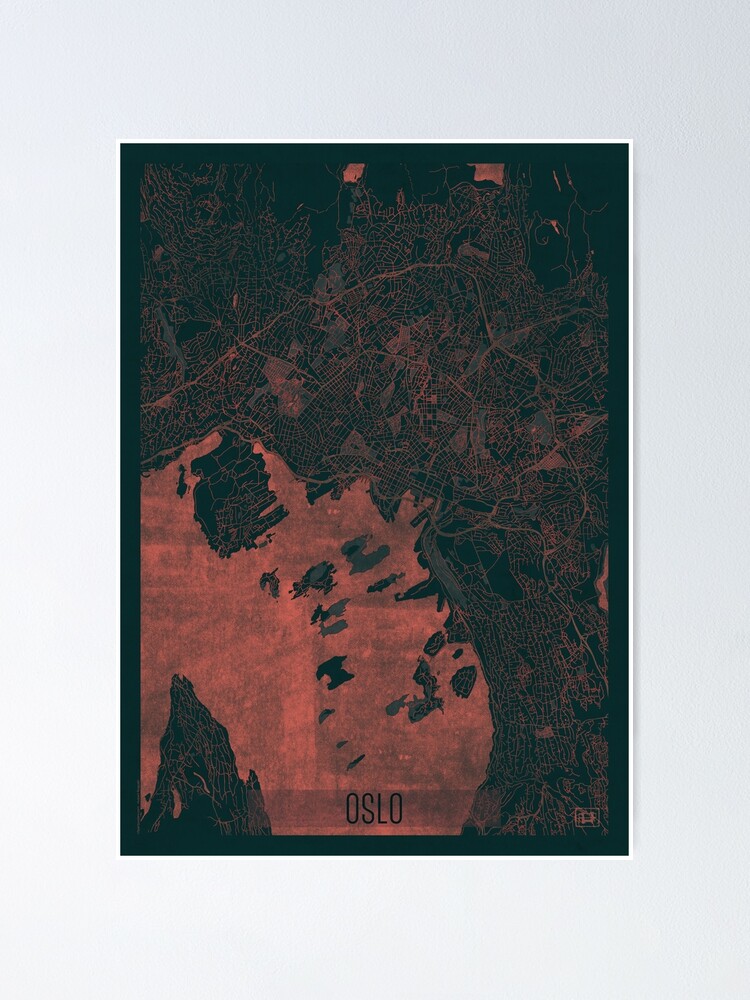 Alternate view of Oslo Map Red Poster