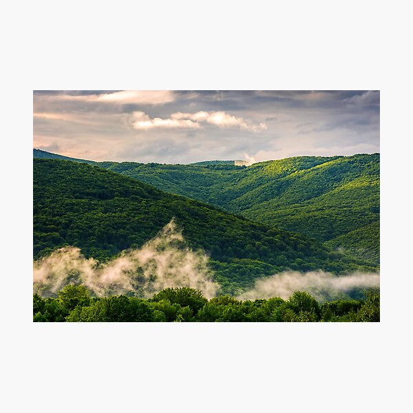 foggy mountain ridge over the forest in springtime Photographic Print