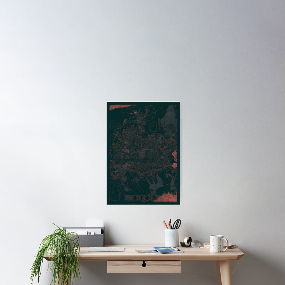 Christchurch Map Red Poster