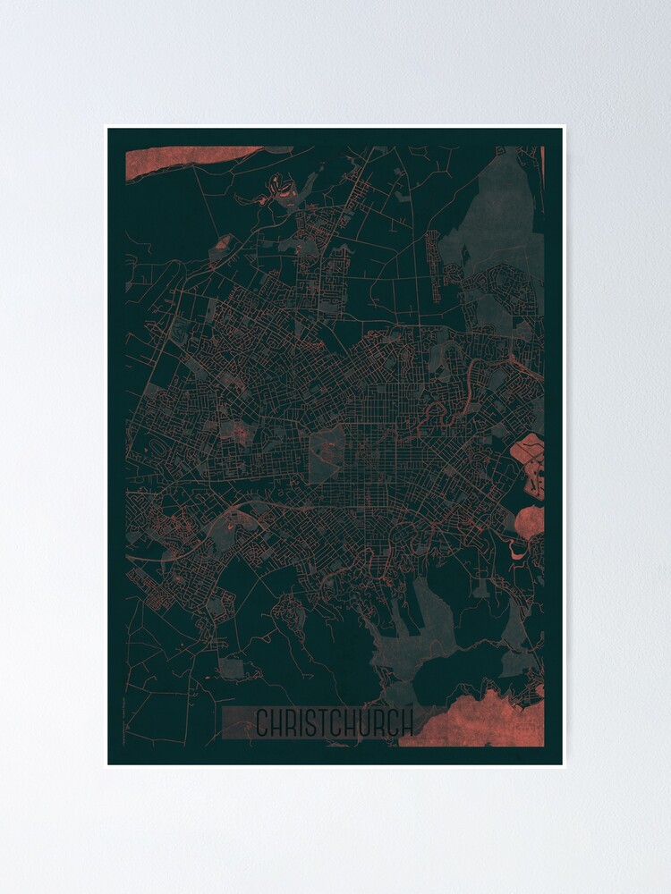 Alternate view of Christchurch Map Red Poster