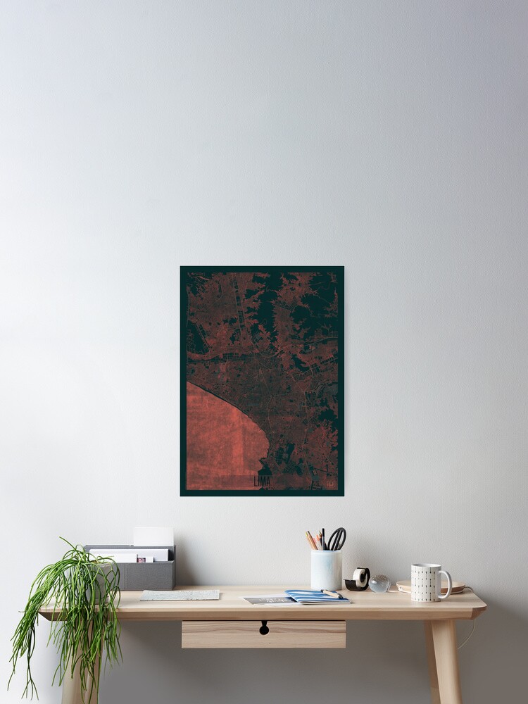 Thumbnail 1 of 3, Poster, Lima Map Red designed and sold by HubertRoguski.
