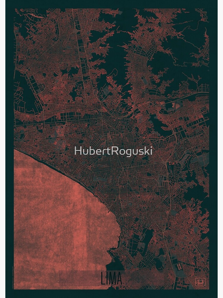 Thumbnail 3 of 3, Poster, Lima Map Red designed and sold by HubertRoguski.