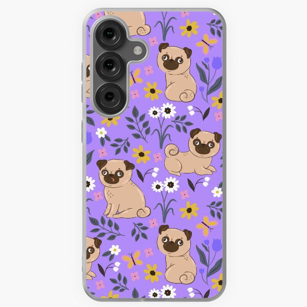 Vista previa del artículo con la obra «patrón con pugs y flores», diseñado y vendido por burbura.