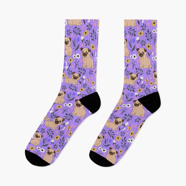 Item preview, pattern with pugs and flowers designed and sold by burbura.