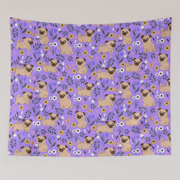 Item preview, pattern with pugs and flowers designed and sold by burbura.
