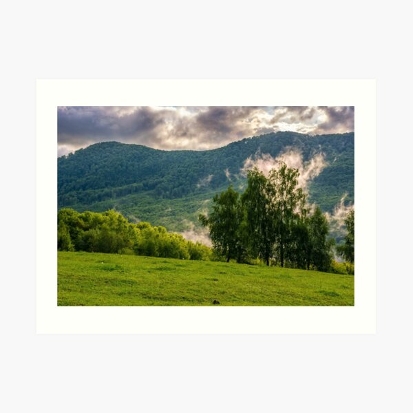 foggy mountain ridge over the forest in springtime Art Print