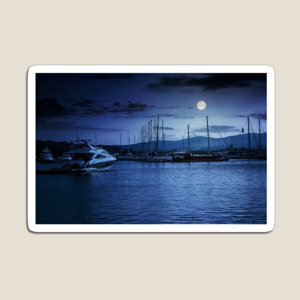 yacht at the pier at night Magnet
