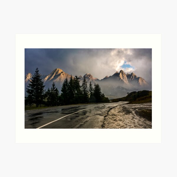 road to High Tatra Mountain Ridge in stormy weather Art Print