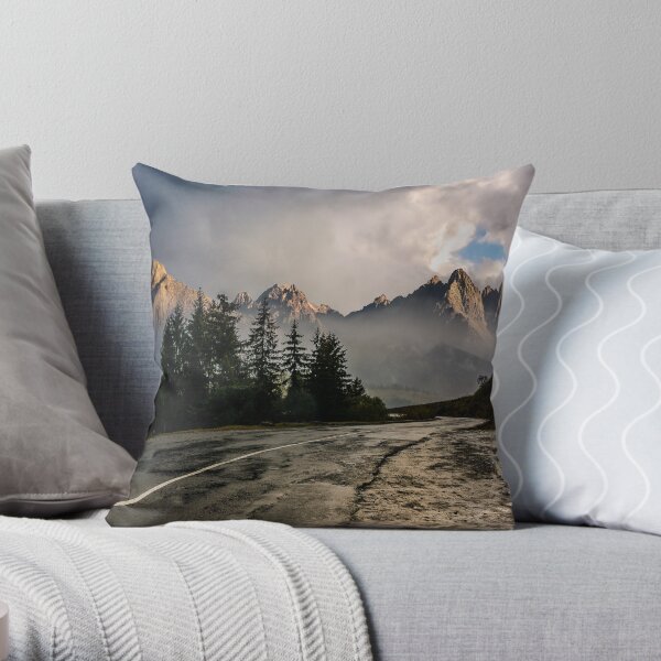 road to High Tatra Mountain Ridge in stormy weather Throw Pillow