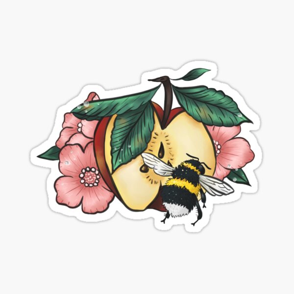 Dew speckled apple blossoms attract bumblebee Sticker