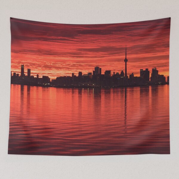Item preview, From Below the Horizon - Flamboyant Sunup Behind Toronto Distinctive Skyline designed and sold by Georgia Mizuleva.
