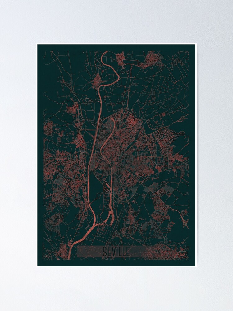 Alternate view of Seville Map Red Poster