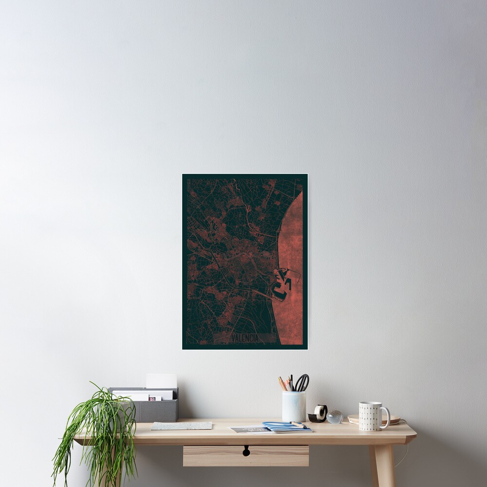 Valencia Map Red Poster