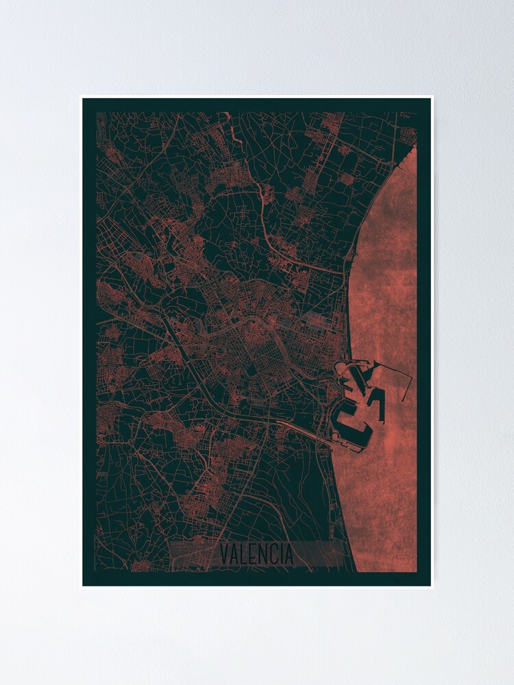 Alternate view of Valencia Map Red Poster