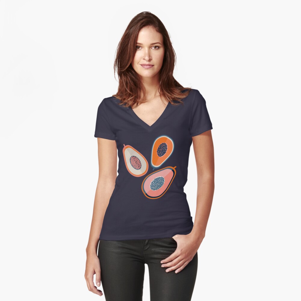 Papayas Tailliertes T-Shirt mit V-Ausschnitt