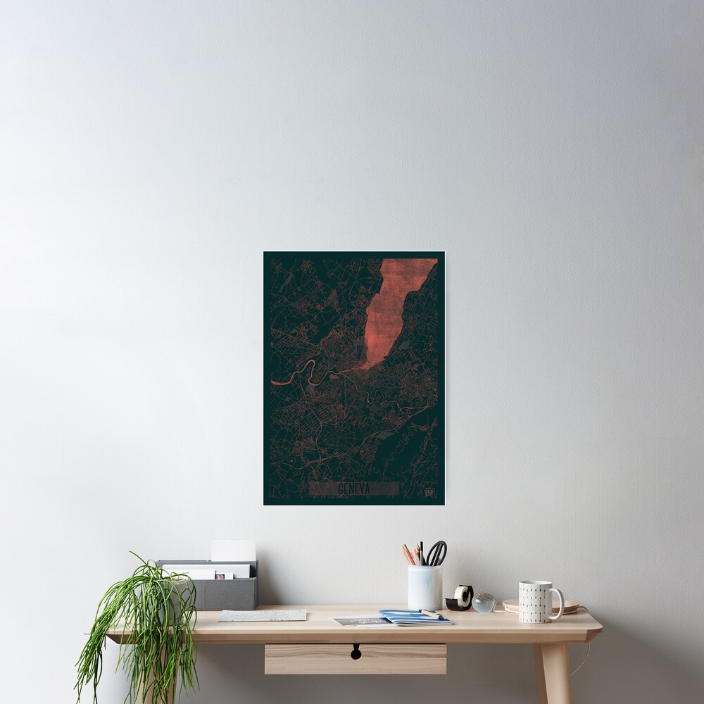 Geneva Map Red Poster