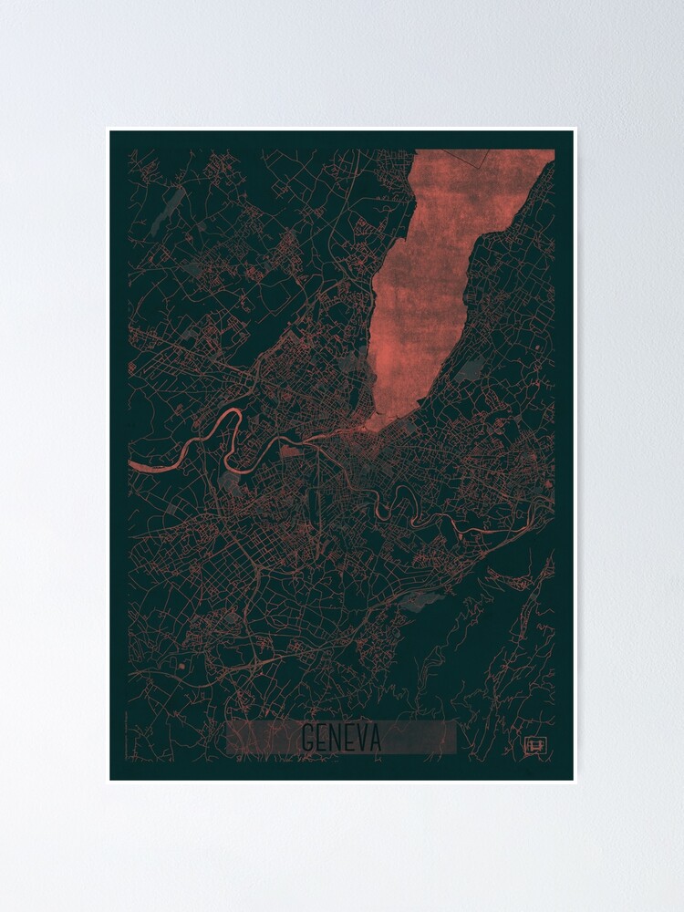 Alternate view of Geneva Map Red Poster