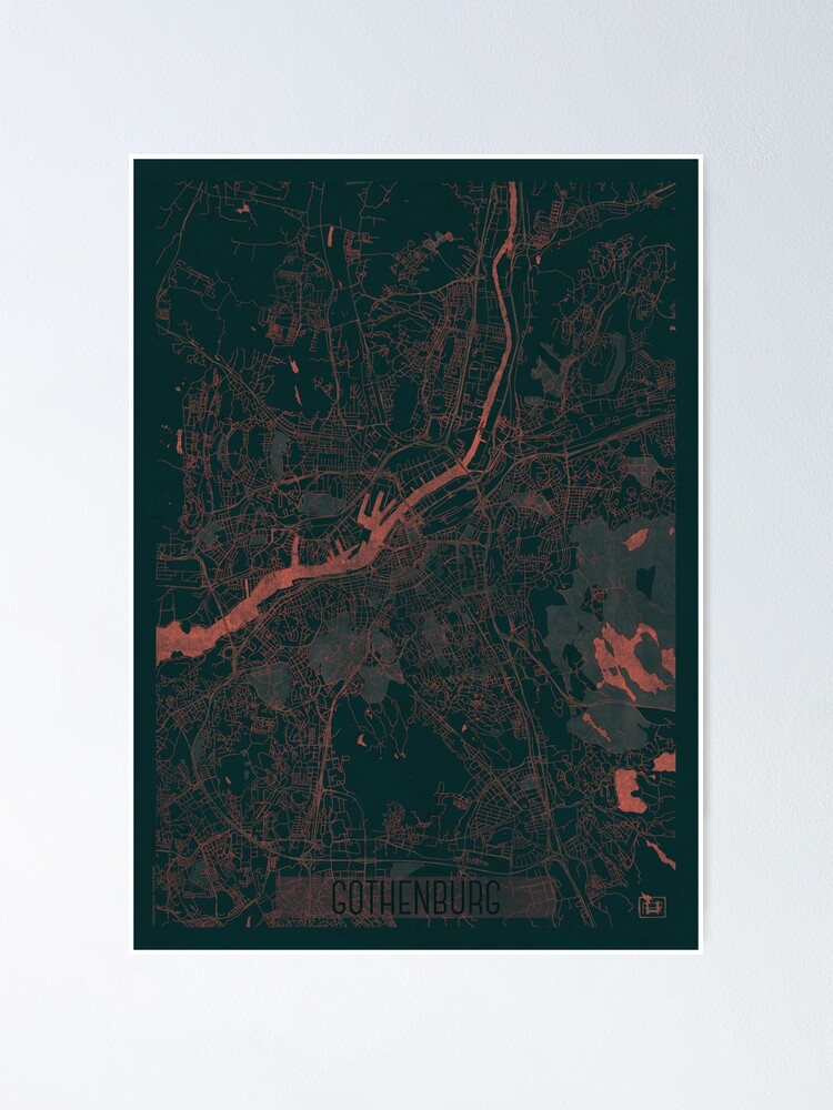 Alternate view of Gothenburg Map Red Poster