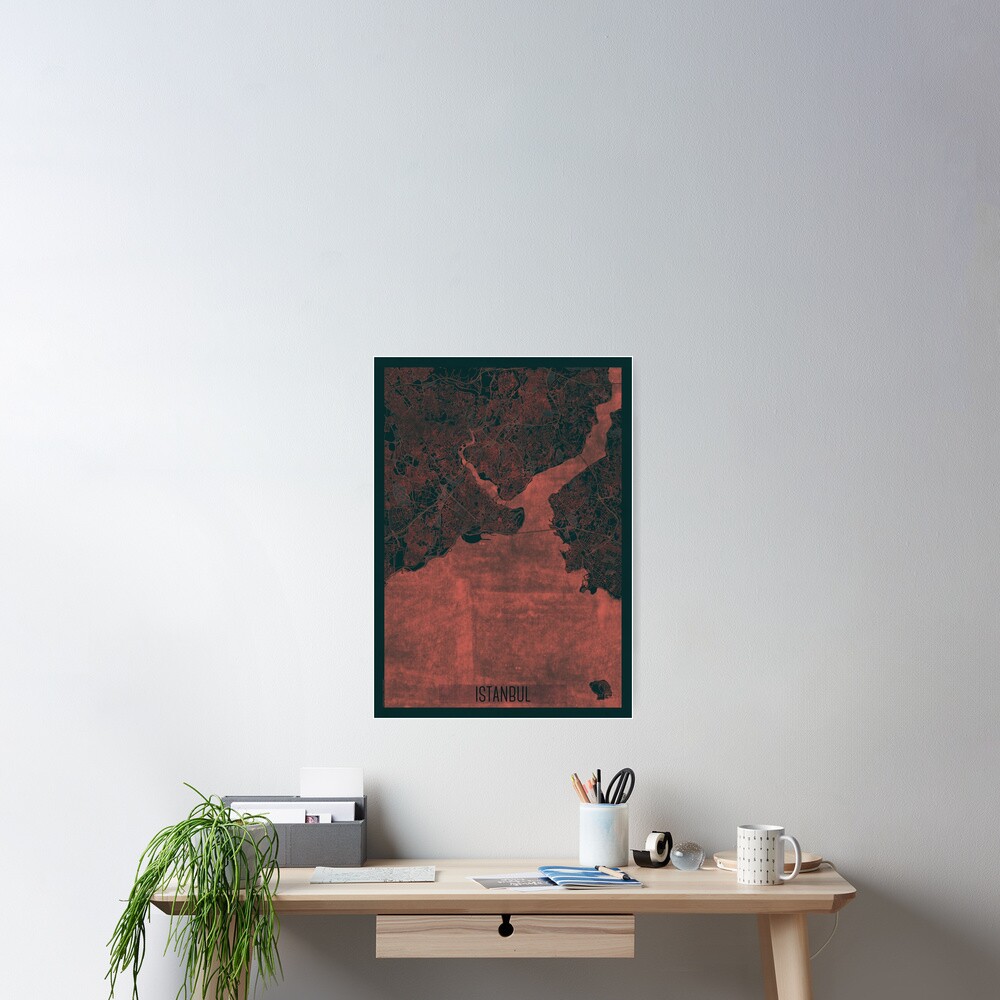 Istanbul Map Red Poster
