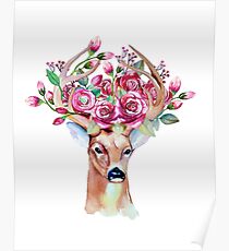 Shy watercolor floral deer Poster